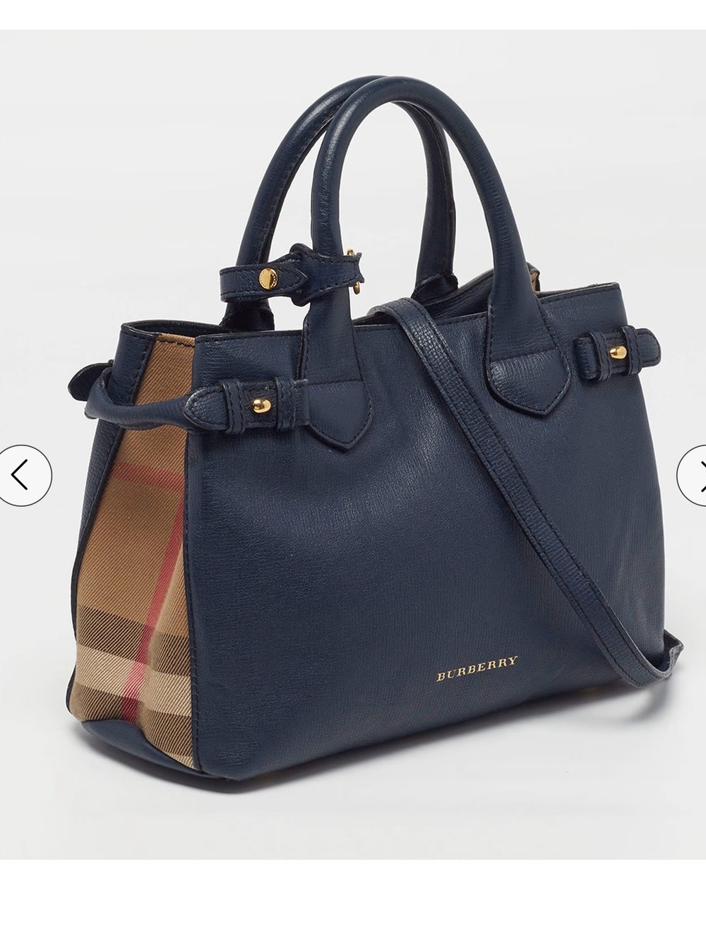 Burberry Black Leather Top-Handle Tote with Vintage Check Panels - Picture 2 of 16